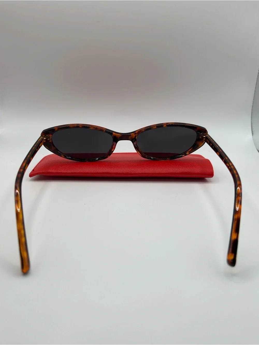 Vintage 80s Tortoise Shell Cat Eye Sunglasses Dark Lens Retro Slim Shades